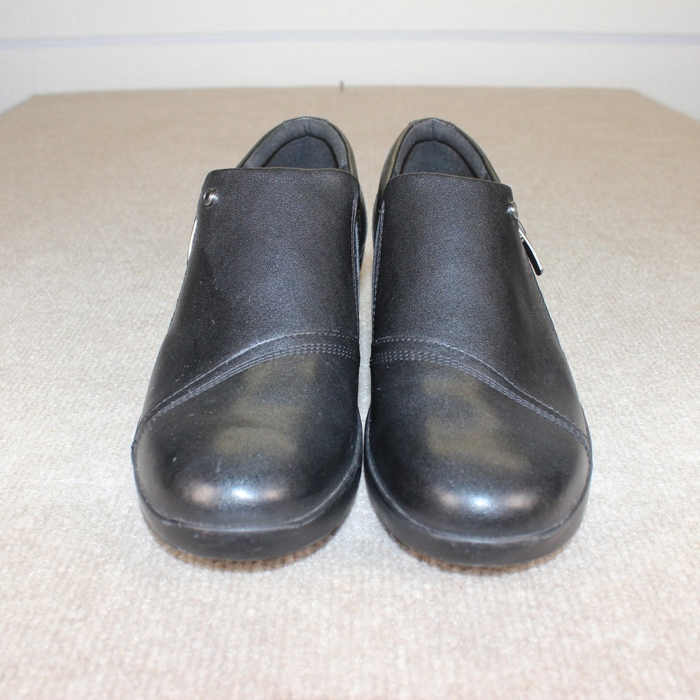 Clarks Collection Black Leather Wedge Ankle Booties Side Zip Shoes Womens Size 9